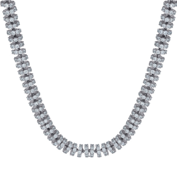 925 Sterling Silver Men Cubic Zirconia Fancy Iced Chain 7mm Necklace Size 22 Inches