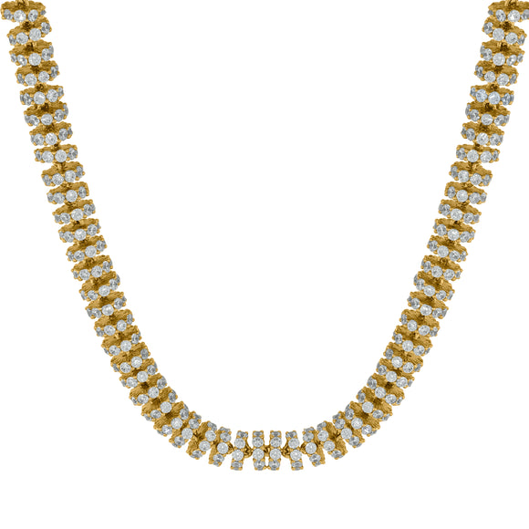 925 Sterling Silver Yellow-Tone Men Cubic Zirconia Fancy Iced Chain 7mm Necklace Size 24 Inches
