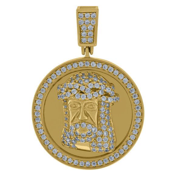 925 Sterling Silver Yellow-Tone Mens Cubic Zirconia Jesus Religious Charm Pendant