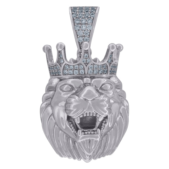925 Sterling Silver Mens Cubic Zirconia Animal Lion Charm Pendant