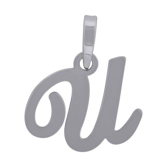 925 Sterling Silver Unisex Cursive Initial Alphabet U Charm Pendant