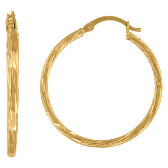14kt Yellow Gold Womens Twisted Huggie Hoop 30mm Earrings