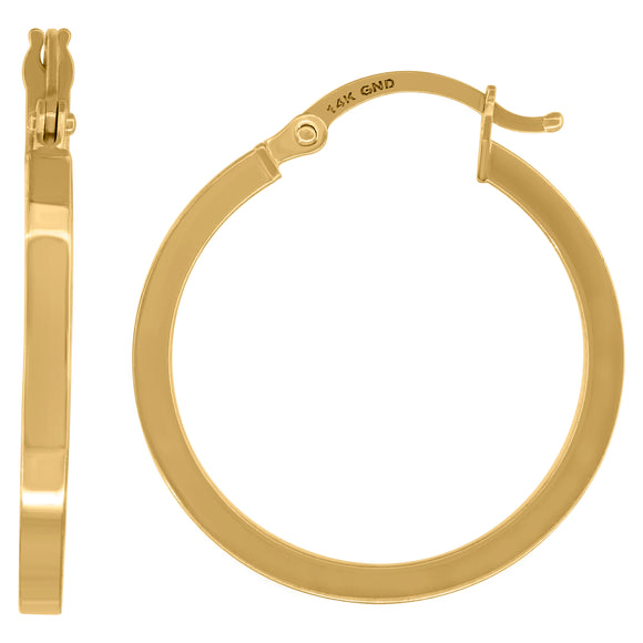 14kt Yellow Gold Womens Square Tube Hoop 25mm Earrings