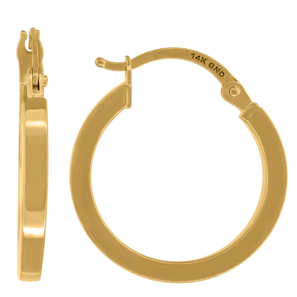 14kt Yellow Gold Womens Square Tube Hoop 20mm Earrings