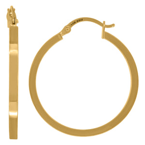 14kt Yellow Gold Womens Square Tube Hoop 30mm Earrings
