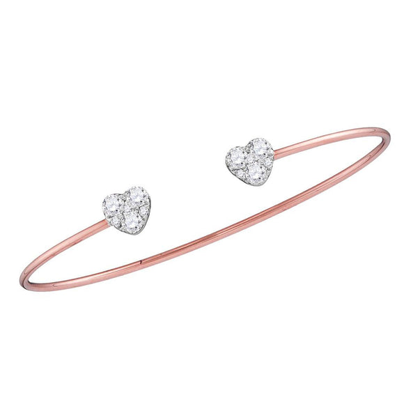 18kt Rose Gold Womens Round Diamond Bisected Heart Bangle Bracelet 1 Cttw