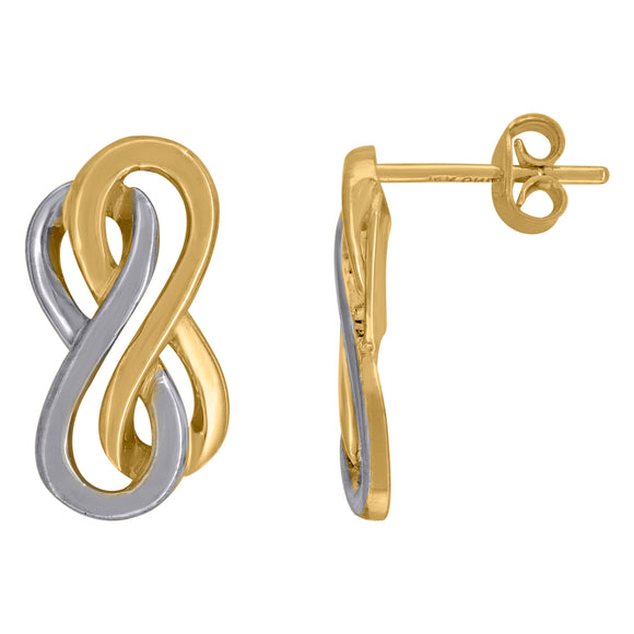 14KT Two-tone Gold Womens Twin Infinity Stud Post Earrings