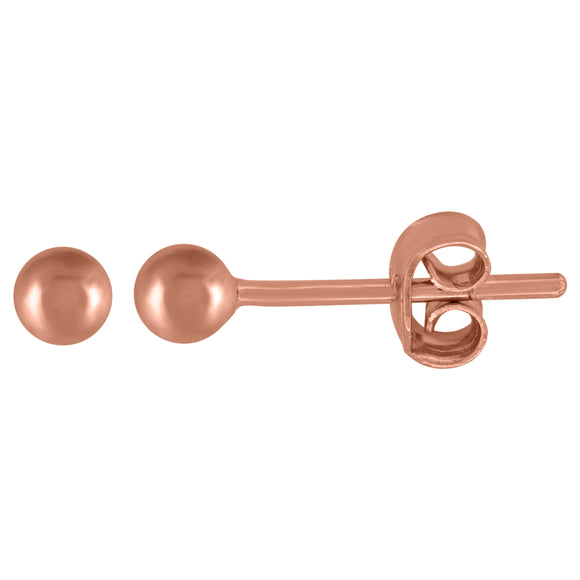 14kt Rose Gold Womens 3mm Ball Stud Earrings