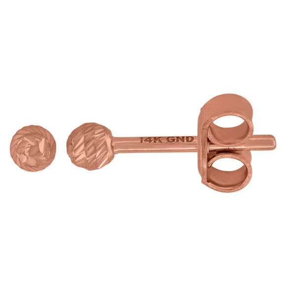 14kt Rose Gold Womens Textured 3mm Ball Stud Earrings
