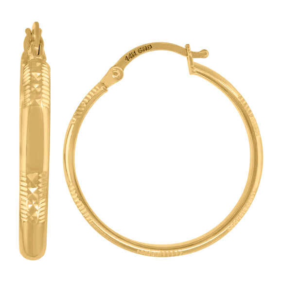14kt Yellow Gold Womens Textured Huggie Hoop 25mm Earrings