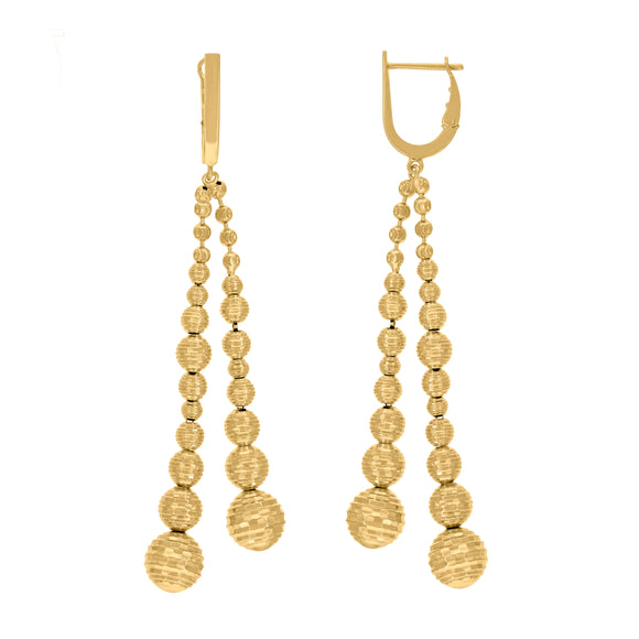 14kt Yellow Gold Womens Textured Beaded Dangle Earrings