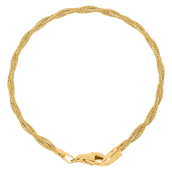 14kt Yellow Gold Womens Twisted Braided Link Bracelet Size 7 Inches