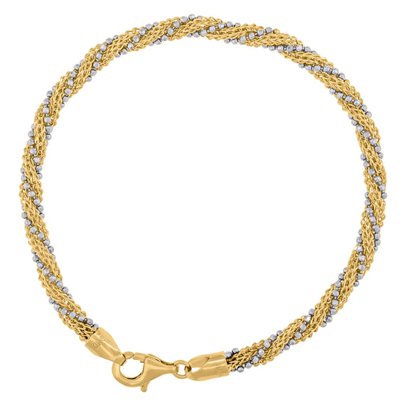 14kt Two-tone Gold Womens Twisted Link Bracelet Size 7 Inches