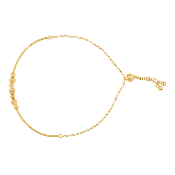 14kt Yellow Gold Womens Diamond-cut Beaded Link Adjustable Bolo Bracelet Size 9.5 Inches