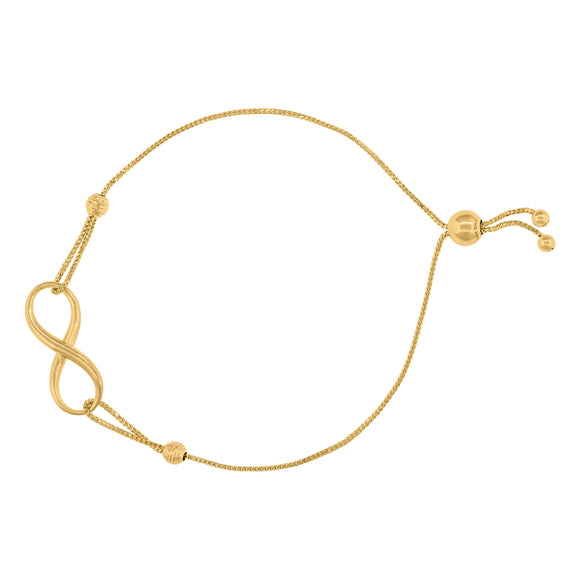 14kt Yellow Gold Womens Heart & Infinity Charm Adjustable Bolo Bracelet Size 9 Inches