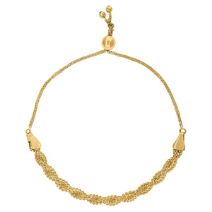 14kt Yellow Gold Womens Multi-strand Link Braided Adjustable Bolo Bracelet Size 9 Inches