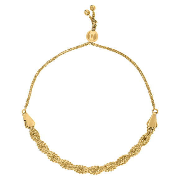 14kt Yellow Gold Womens Multi-strand Link Braided Adjustable Bolo Bracelet Size 9 Inches