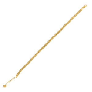 14kt Yellow Gold Womens Twisted Chain Heart Link Bracelet Size 7 Inches