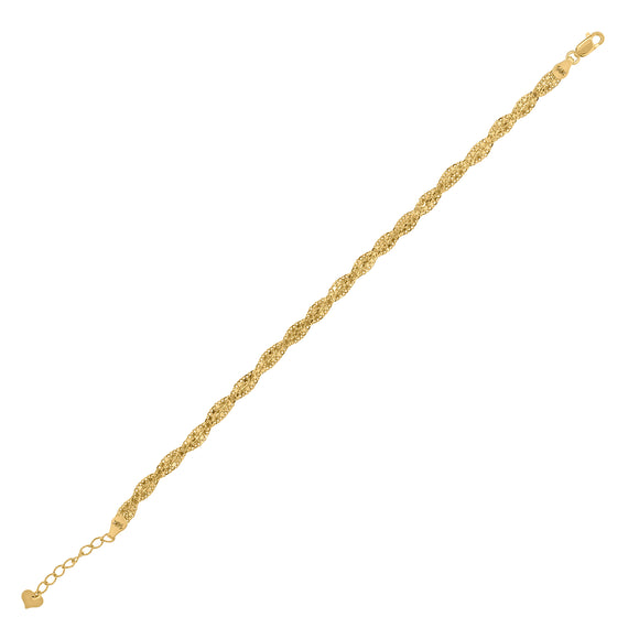 14kt Yellow Gold Womens Twisted Chain Heart Link Bracelet Size 7 Inches