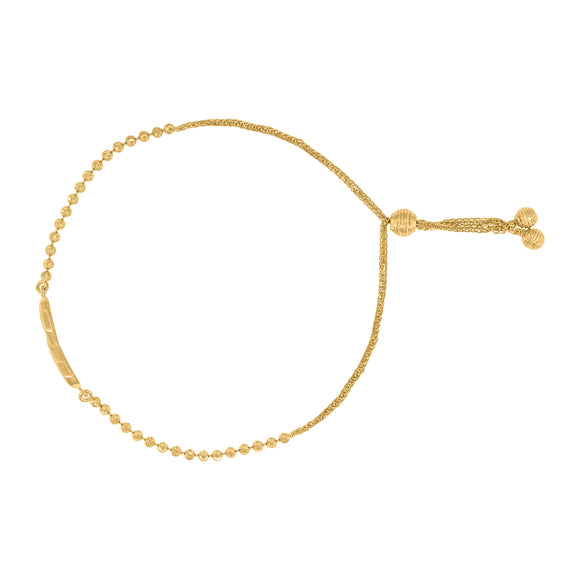 14kt Yellow Gold Womens Multi Beaded Link Adjustable Bolo Bracelet Size 10 Inches