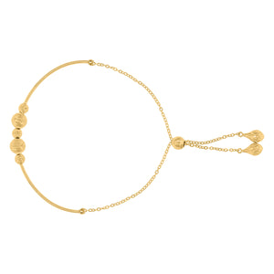 14kt Yellow Gold Womens Diamond-cut Beaded Link Adjustable Bolo Bracelet Size 9.5 Inches