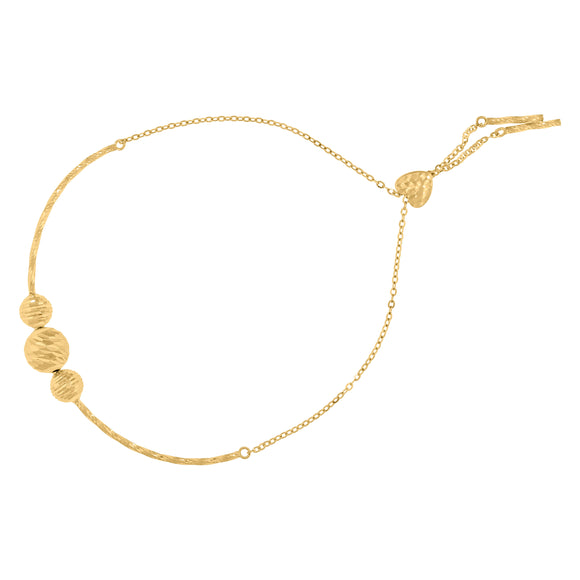 14kt Yellow Gold Womens Diamond-cut Beaded Link Heart Adjustable Bolo Bracelet Size 9.5 Inches
