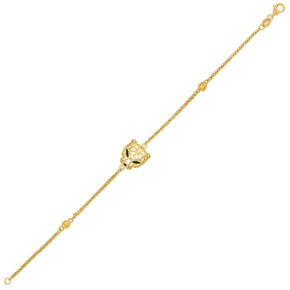 14kt Yellow Gold Womens Panther Head Animal Charm Link Bracelet Size 7 Inches