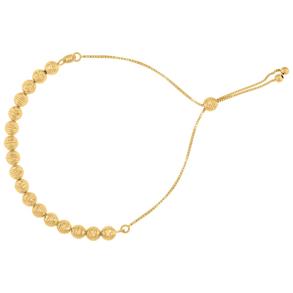 14kt Yellow Gold Womens Diamond-cut Beaded Link Adjustable Bolo Bracelet Size 10 Inches