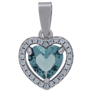 925 Sterling Silver Womens Aqua Cubic-Zirconia Heart Charm Pendant