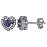 925 Sterling Silver Womens Violet Cubic Zirconia Heart Stud Earrings