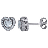 925 Sterling Silver Womens Cubic Zirconia Heart Stud Earrings