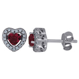 925 Sterling Silver Womens Red Cubic Zirconia Heart Stud Earrings