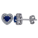 925 Sterling Silver Womens Royal Blue Cubic Zirconia Heart Stud Earrings