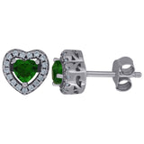 925 Sterling Silver Womens Dark Green Cubic Zirconia Heart Stud Earrings