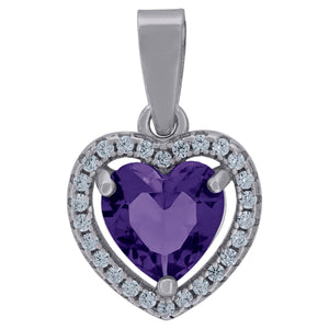 925 Sterling Silver Womens Purple Cubic-Zirconia Heart Charm Pendant
