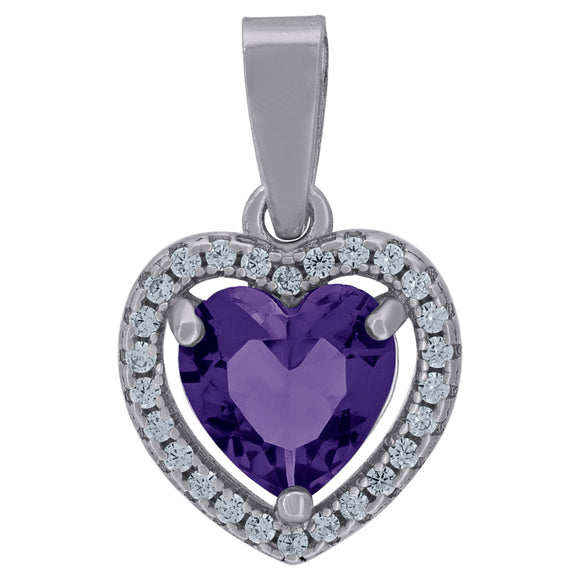 925 Sterling Silver Womens Purple Cubic-Zirconia Heart Charm Pendant
