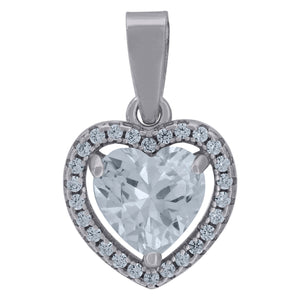 925 Sterling Silver Womens Cubic-Zirconia Heart Charm Pendant