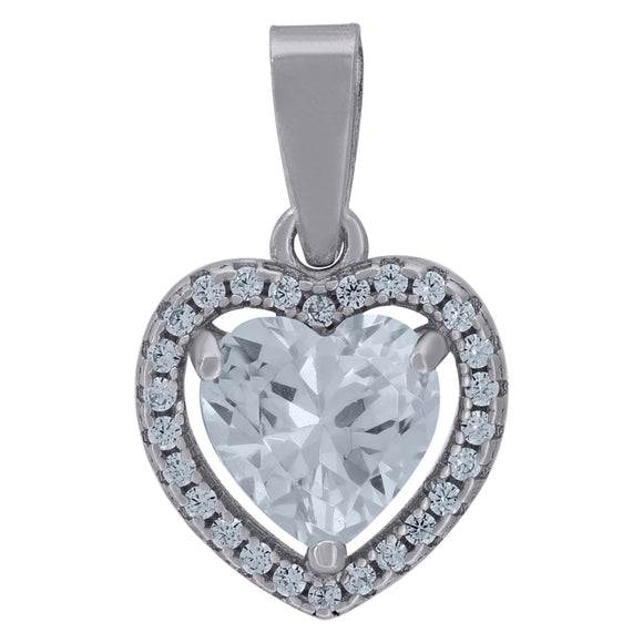 925 Sterling Silver Womens Cubic-Zirconia Heart Charm Pendant