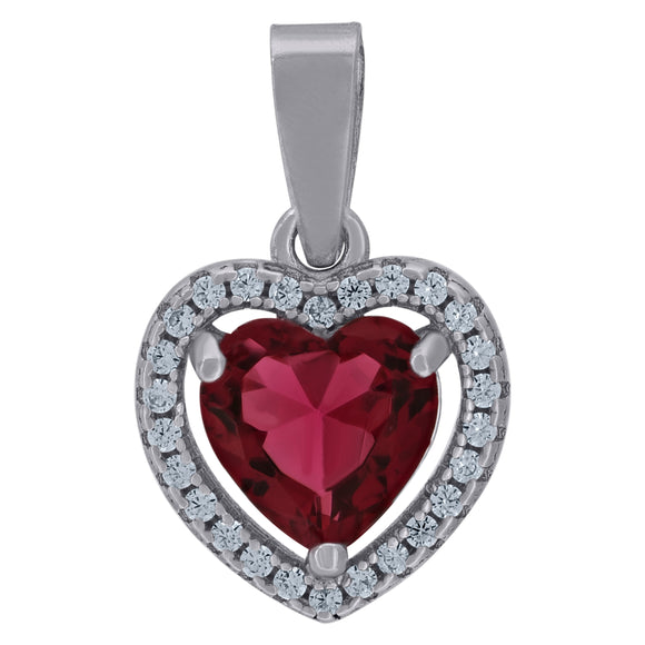 925 Sterling Silver Womens Red Cubic-Zirconia Heart Charm Pendant