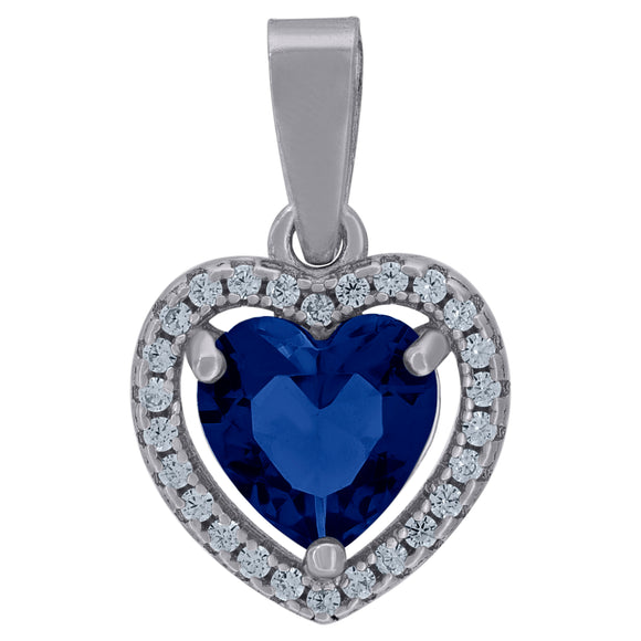 925 Sterling Silver Womens Royal Blue Cubic-Zirconia Heart Charm Pendant