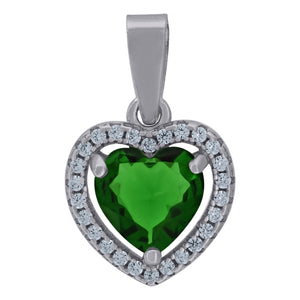 925 Sterling Silver Womens Green Cubic-Zirconia Heart Charm Pendant