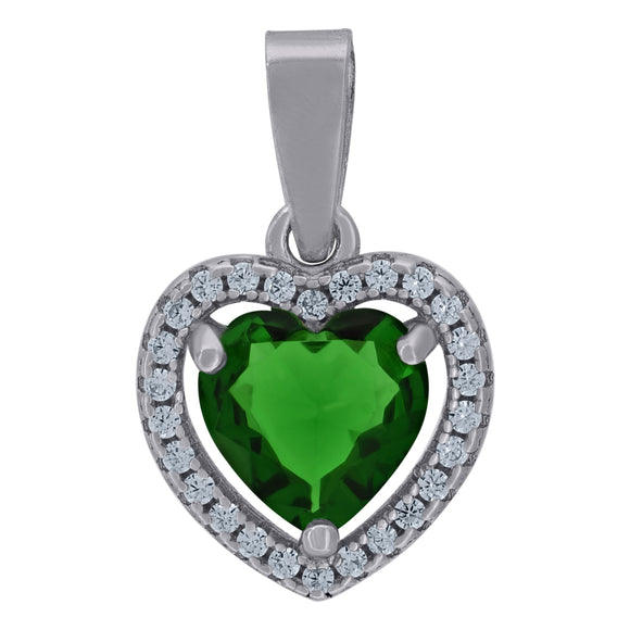 925 Sterling Silver Womens Green Cubic-Zirconia Heart Charm Pendant
