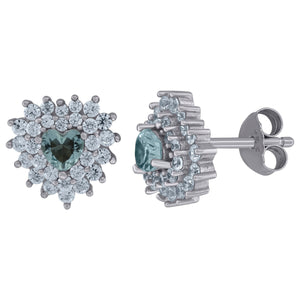 925 Sterling Silver Womens Aqua Cubic Zirconia Heart Stud Earrings