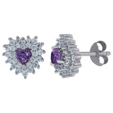 925 Sterling Silver Womens Purple Cubic Zirconia Heart Stud Earrings