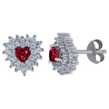 925 Sterling Silver Womens Red Cubic Zirconia Heart Stud Earrings