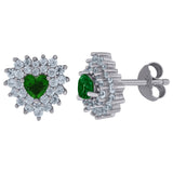 925 Sterling Silver Womens Dark Green Cubic Zirconia Heart Stud Earrings