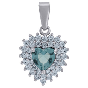 925 Sterling Silver Womens Aqua Cubic-Zirconia Heart Charm Pendant