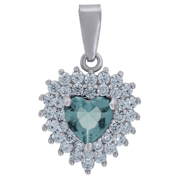 925 Sterling Silver Womens Aqua Cubic-Zirconia Heart Charm Pendant