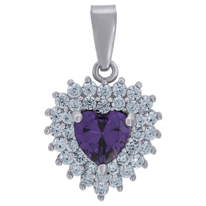 925 Sterling Silver Womens Purple Cubic-Zirconia Heart Charm Pendant
