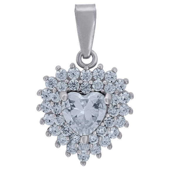 925 Sterling Silver Womens Cubic-Zirconia Heart Charm Pendant